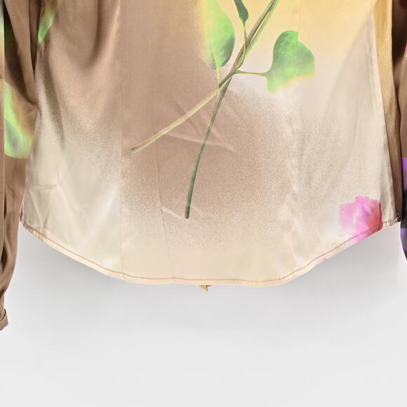 Vtg Y2k ROBERTO CAVALI Womens Silk Top Size 8 Floral Satin V Neck Button Fairy - Picture 12 of 13